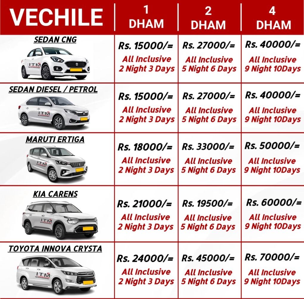 Chardham Yatra Taxi Service Rate List - MTI Car Rental