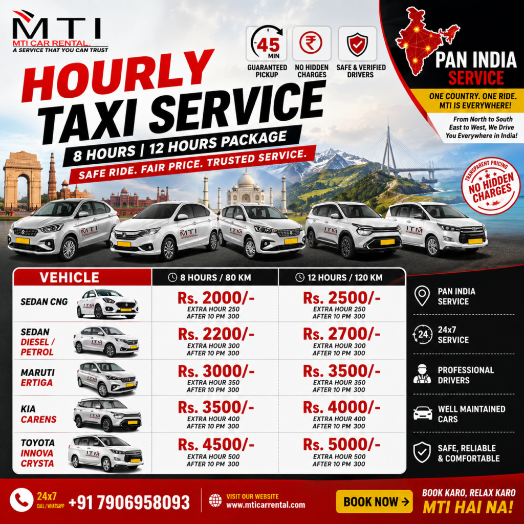 Hourly Taxi Service in India - MTI Car Rental